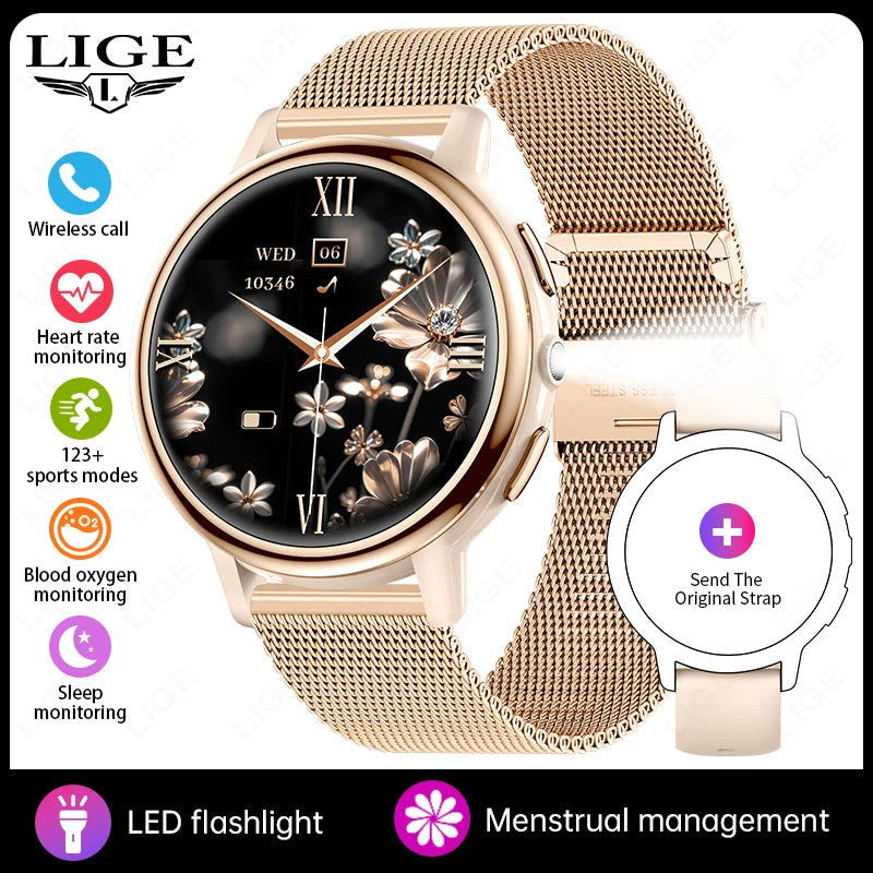 LIGE Women’s Health Monitor, Waterproof Sports Bluetooth Call Smartwatch