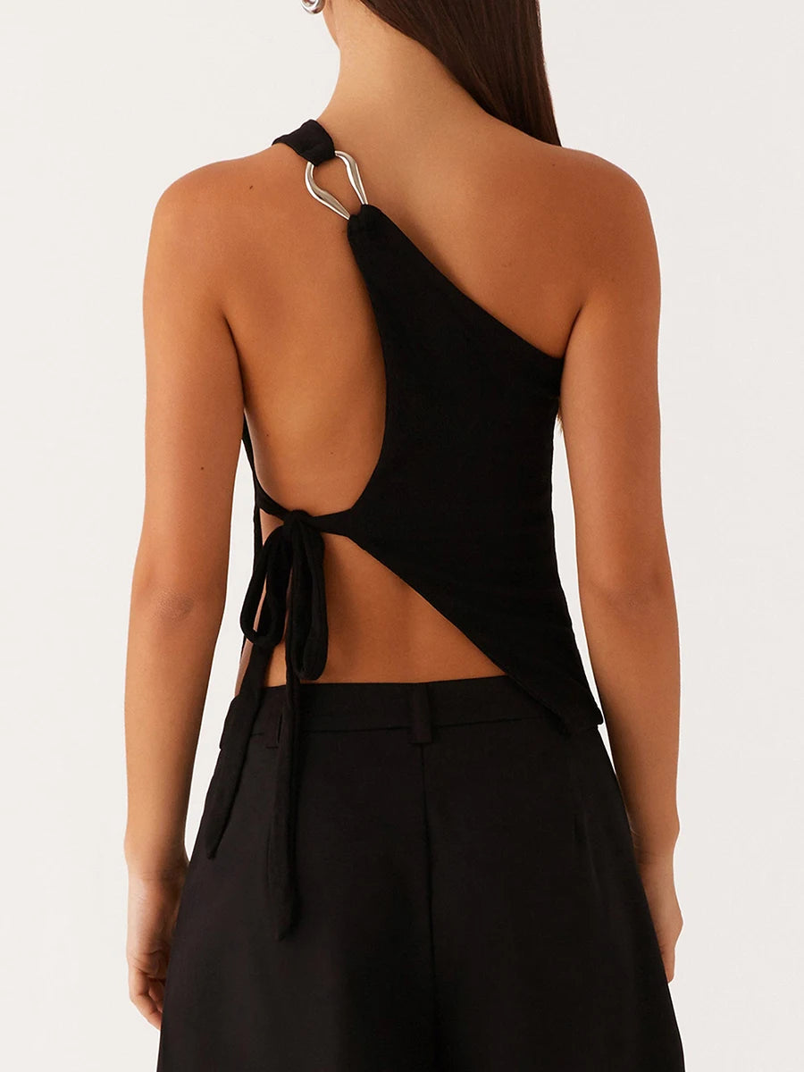 Women’s Elegant Shoulder Blouse Fashionable Sleeveless Top with Chic Side Knot