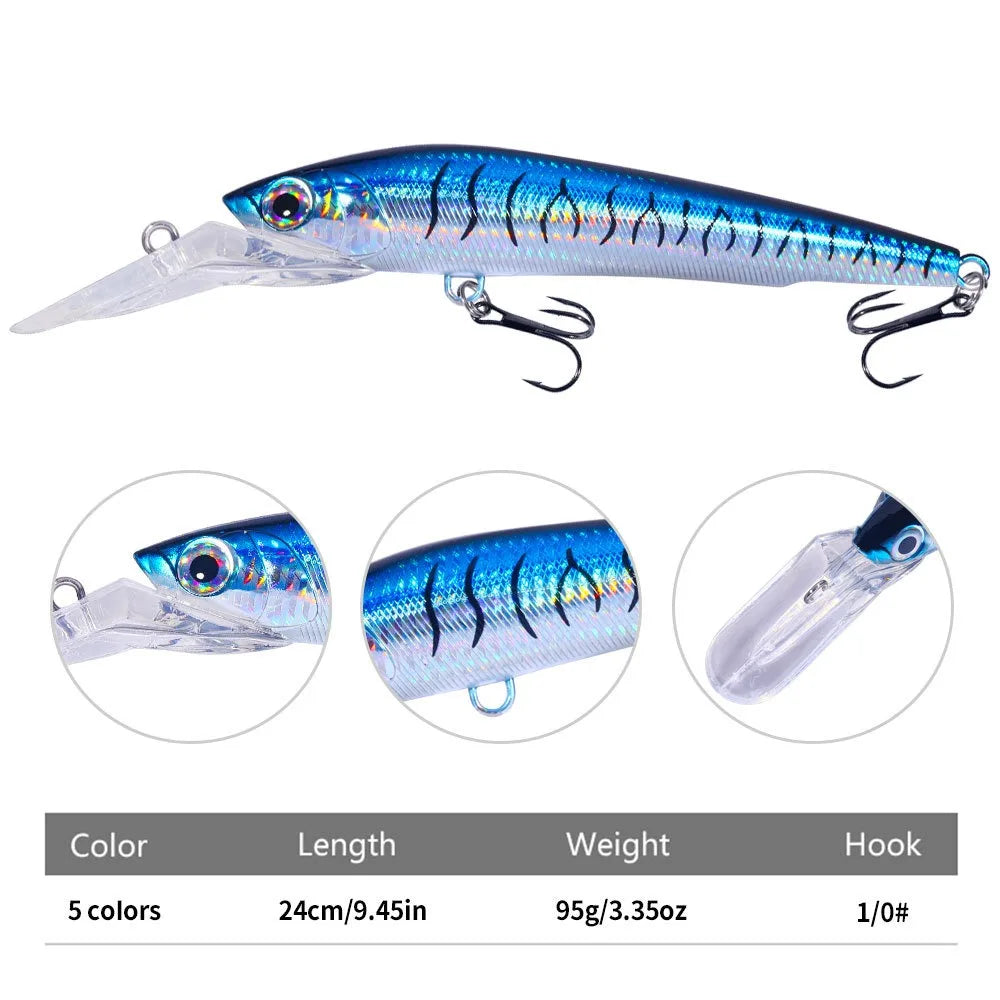 Deep Diving Trolling Lure Wobbler Bait Saltwater Fishing Tackle for Tuna, Wahoo Mahi-Mahi, Yellowtail 18cm/41g 24cm 100g