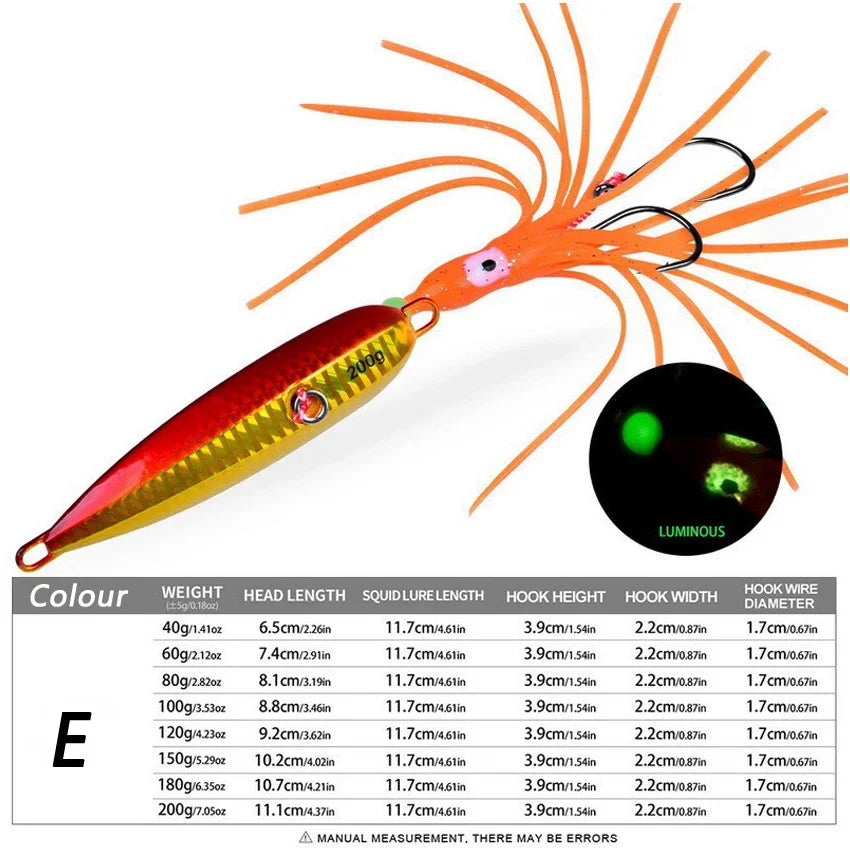 Inchiku Jig Lures 40g-200g - Luminous Squid Hook Saltwater