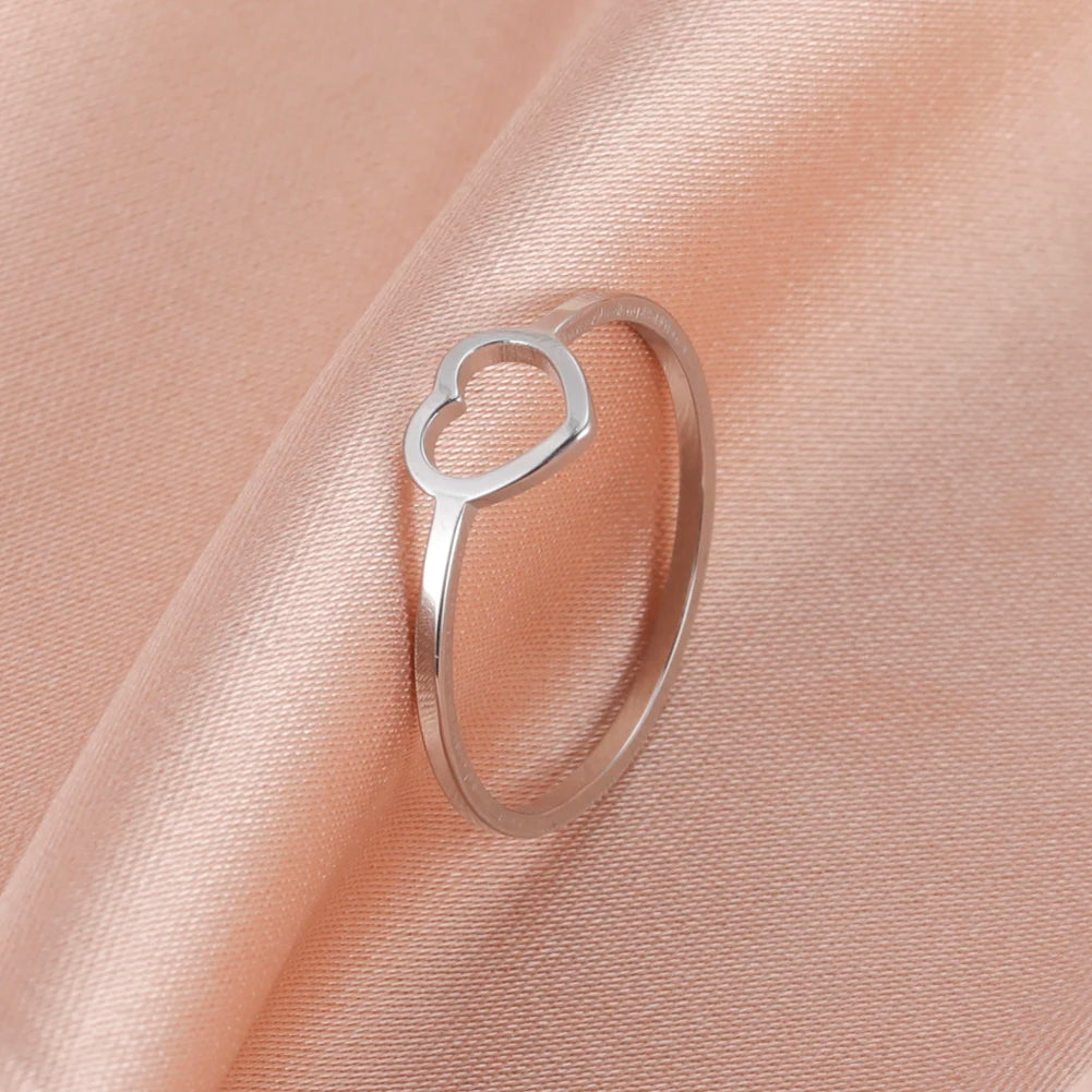 Skyrim New Simple Hollow Heart Rings for Women Stainless Steel Minimalist Finger Ring Jewelry Engagement Anniversary Gifts
