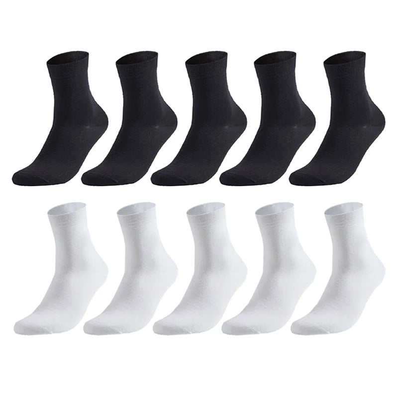 10 Pairs Men's Cotton Socks Black Business Men Socks Soft Breathable Plus Size 38-47