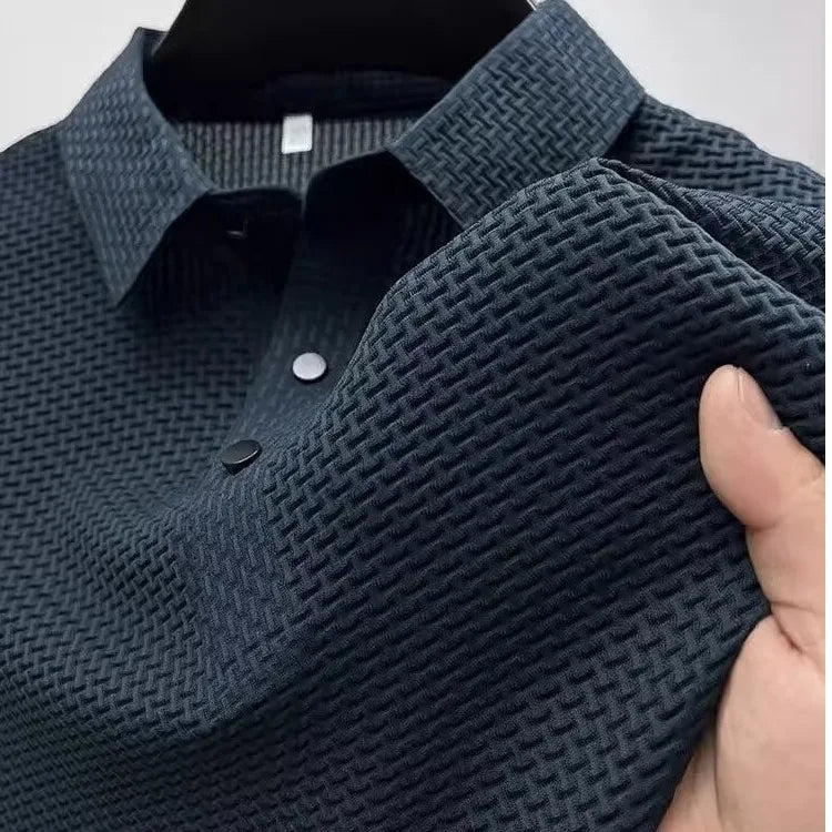 Summer New Mens Hollow Polo Tee - Ice Silk Breathable