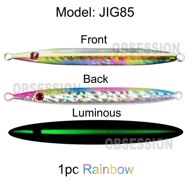 OBSESSION J85 100g 130g 150g 170g 200g Speed Falling Fast Sinking Vertical Jigs Luminous Hard Metal Casting Jig Lure Assist Hook